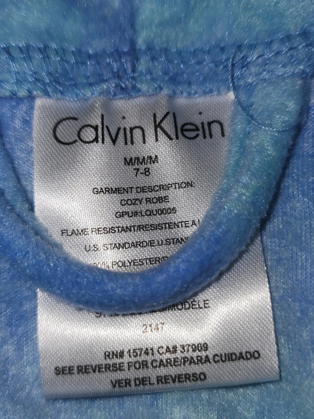 Calvin Klein Plush Tie-Dye Blue Bathrobe Boys/Girls Sz7/8 NWT